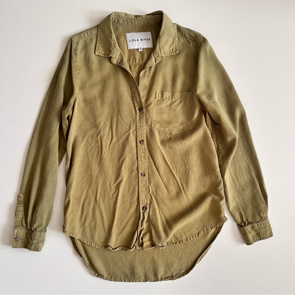 Lola River Tencel Button Shirt Washed Green Small